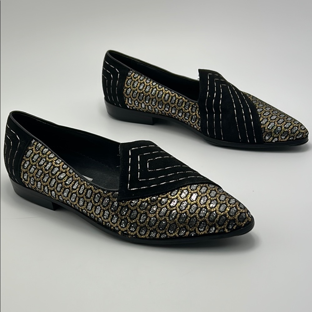 Stracam made in Ilaty embellished loafers 9 Men's black Gold Slip ons Leather